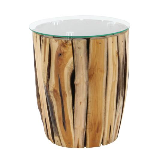 18" Brown Rustic Teak Wood Accent Table
